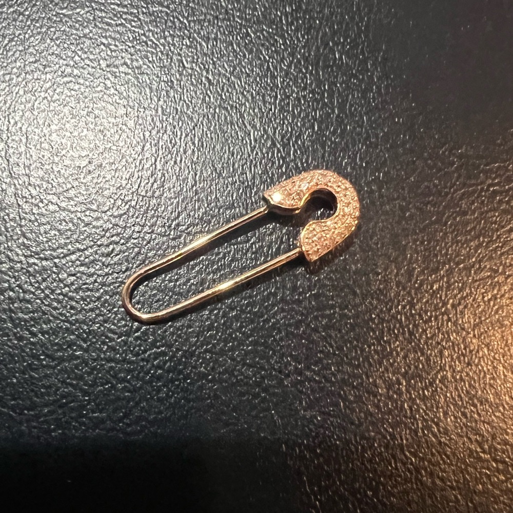 14k Solid Rose Gold Safety Pin Earring with Pave Diamonds